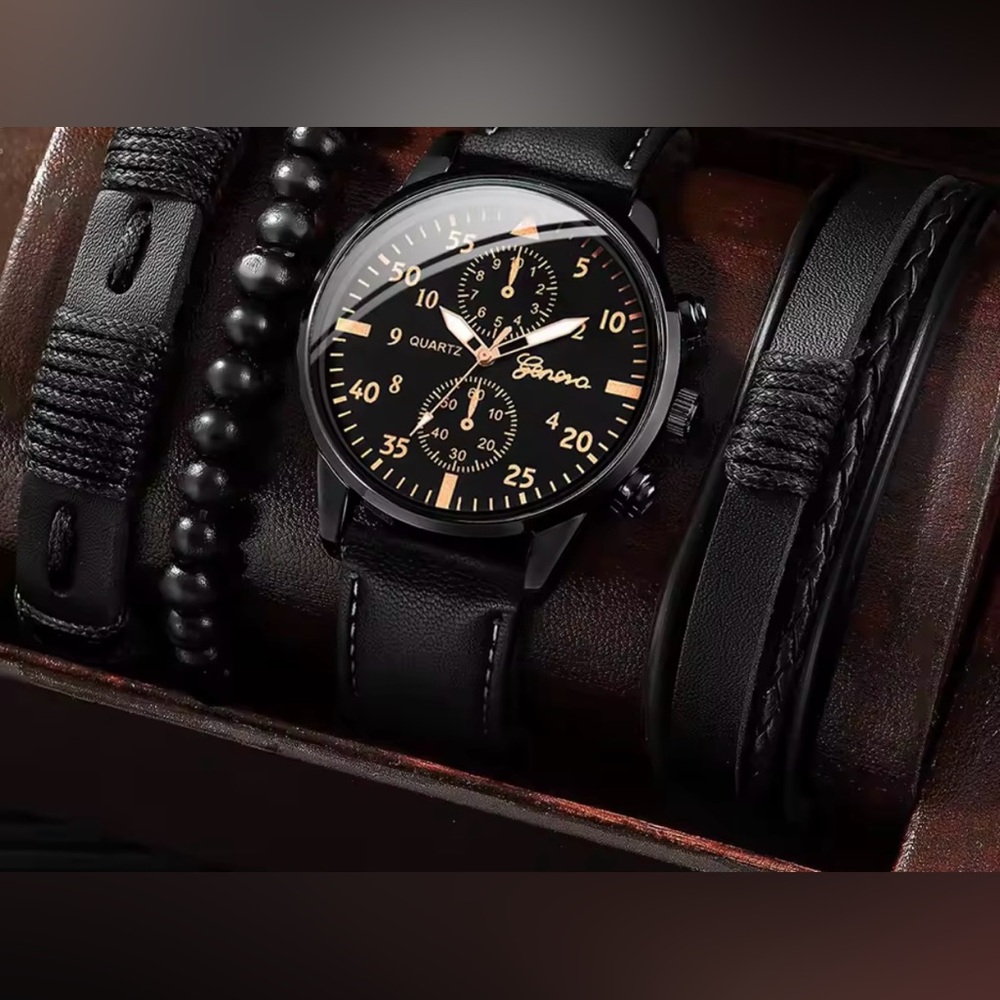 Black Leather Men's Watch
